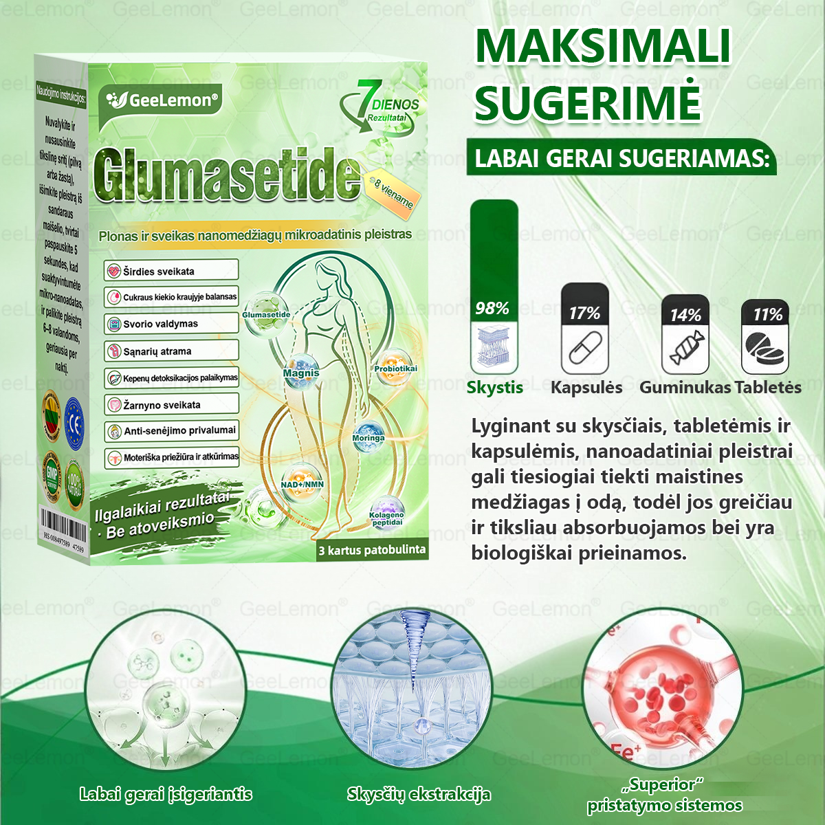🇱🇹 Rekomenduojama šalies specialistų · 👩‍⚕️ Oficiali atstovybė Lietuvoje |👩‍⚕️ 𝐆𝐞𝑒𝐿𝑒𝐦𝐨𝐧® 𝐆𝐥𝐮𝐦𝐚𝐬𝐞𝐭𝐢𝐝𝐞 8 viename Liekninantis ir sveikatinantis nano pleistras su mikroadatomis 🇱🇹 (Tik kartą per dieną, matomi pokyčiai jau per 7 dienas) ✅